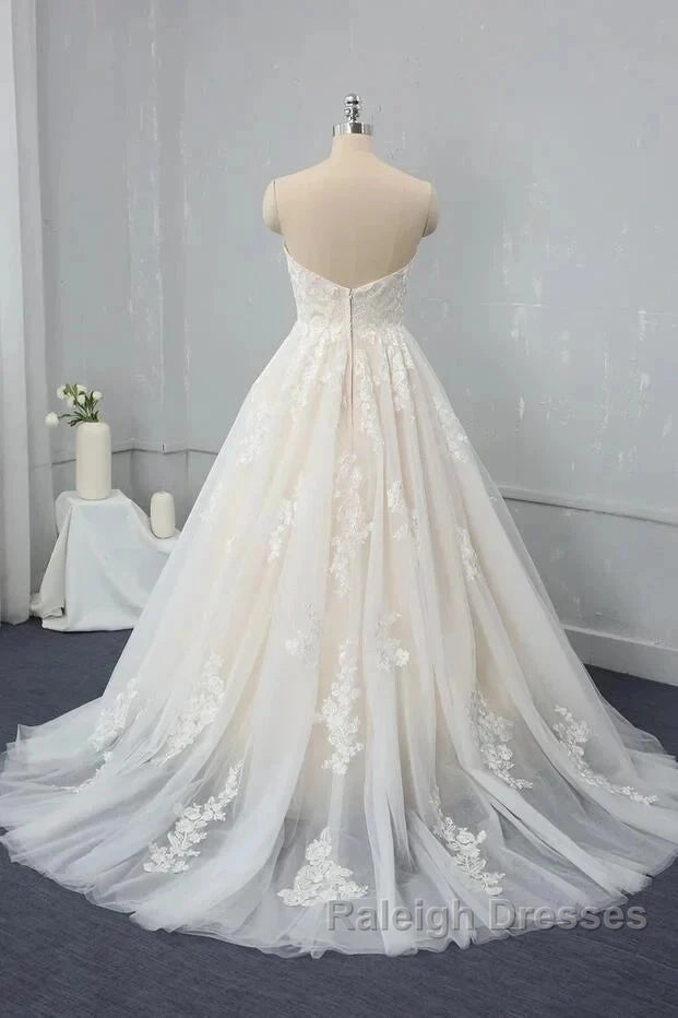 Sweetheart Backless Long Wedding Dress Tulle With Lace Appliques Secondary image