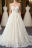 Sweetheart Backless Long Wedding Dress Tulle With Lace Appliques