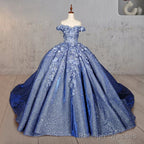 Sweetheart Ball Gown Off-the-shoulder Quinceanera Dresses with 3D Flower and Pearls
