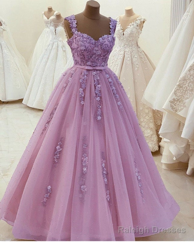Sweetheart Ball Gown Prom Dresses 3D Lace Flowers Straps