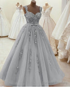 Sweetheart Ball Gown Prom Dresses 3D Lace Flowers Straps