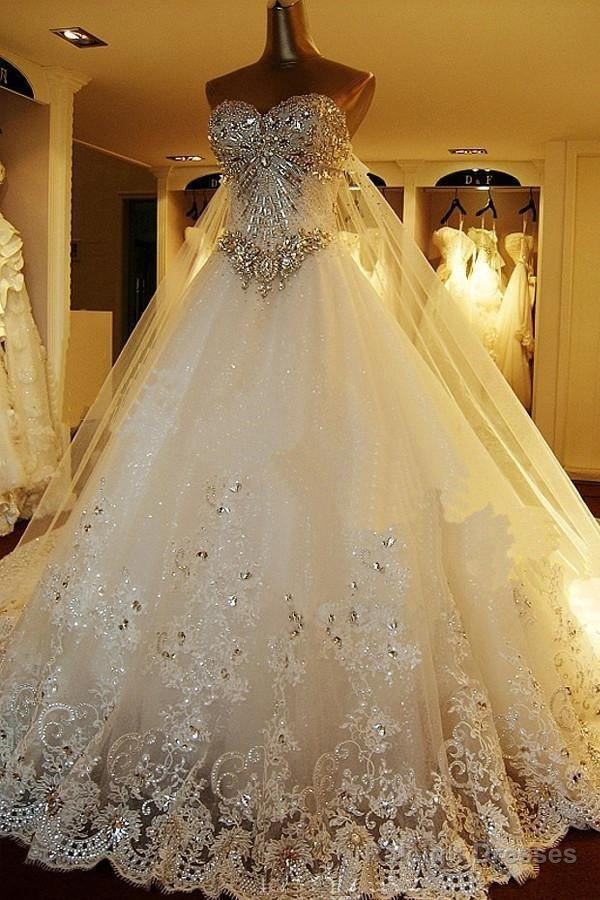 Sweetheart Ball Gowns Watteau Train Wedding Dresses With Appliques Beading Main image