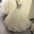 Sweetheart Ball Gowns Wedding Dress Organza Ruffles With Crystal Beaded