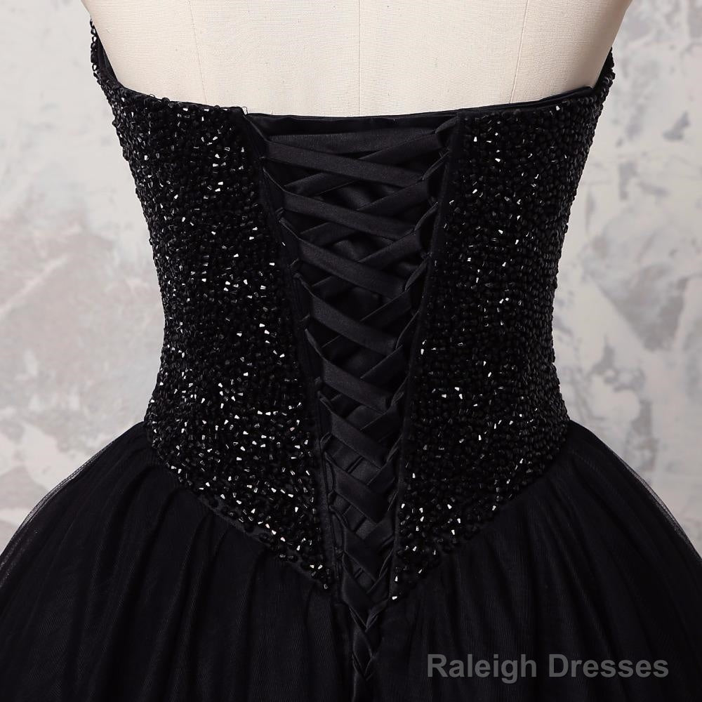 Sweetheart Black Crystals Prom Dresses Strapless Ball Gown Wedding Dresses
