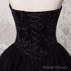 Sweetheart Black Crystals Prom Dress Strapless Ball Gowns Wedding Dress