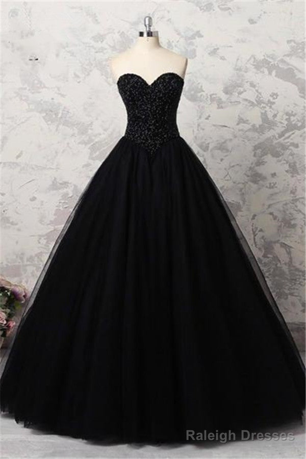 Sweetheart Black Crystals Prom Dress Strapless Ball Gowns Wedding Dress
