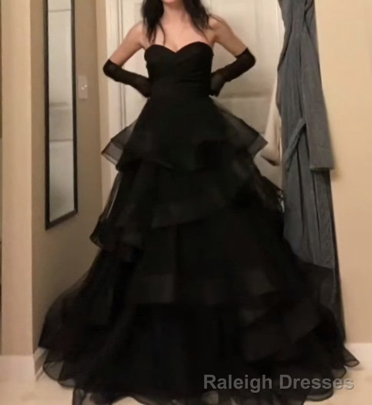 Sweetheart Black Rufflue Long Prom Evening Dress Main image
