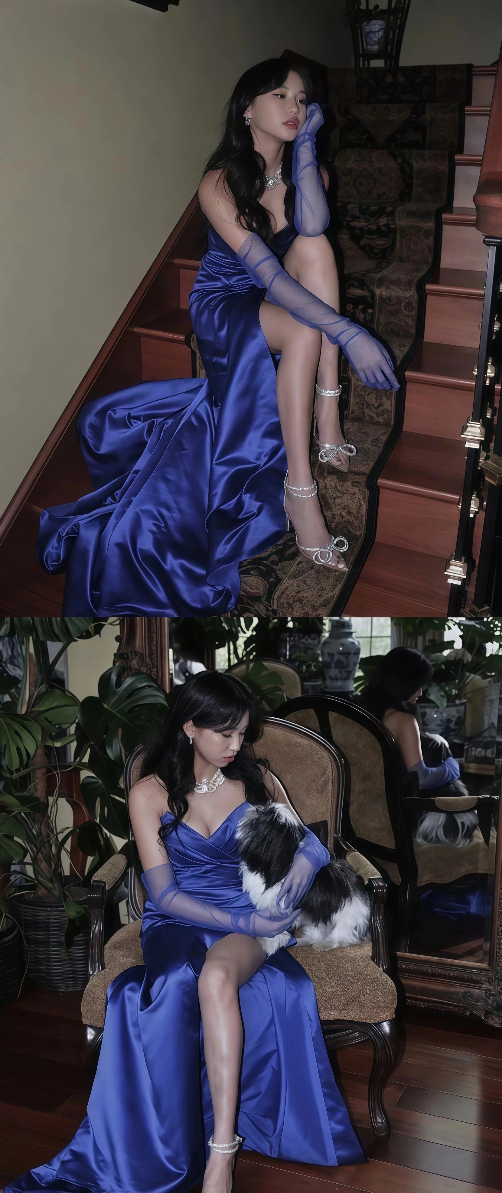 Sweetheart Blue Prom Girls Dress, Pleated Long Prom Dress With Side Slit Main image