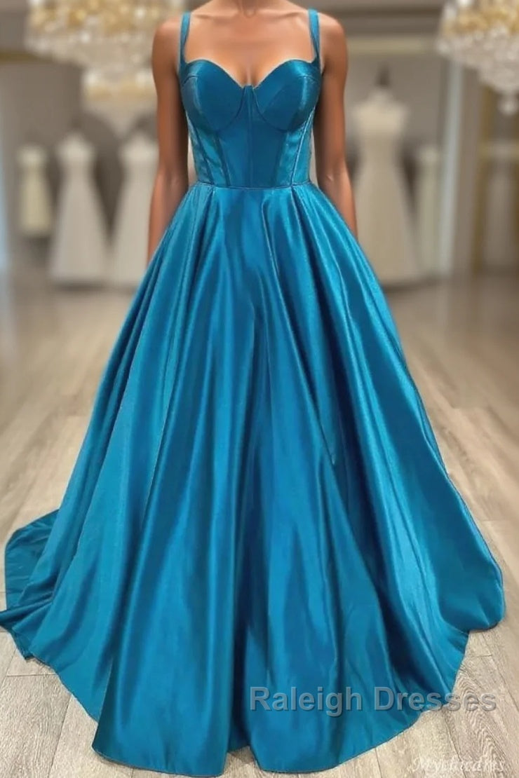 Sweetheart Blue Satin A Line Formal Prom Dress