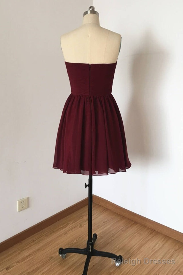 Sweetheart Burgundy A-Line Chiffon Short Bridesmaid Dress