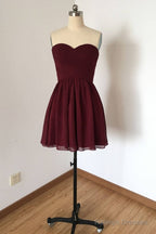 Sweetheart Burgundy A-Line Chiffon Short Bridesmaid Dresses