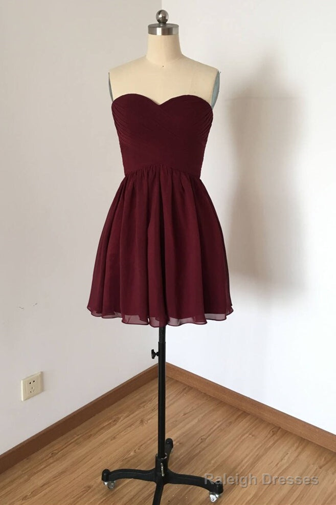 Sweetheart Burgundy A-Line Chiffon Short Bridesmaid Dresses