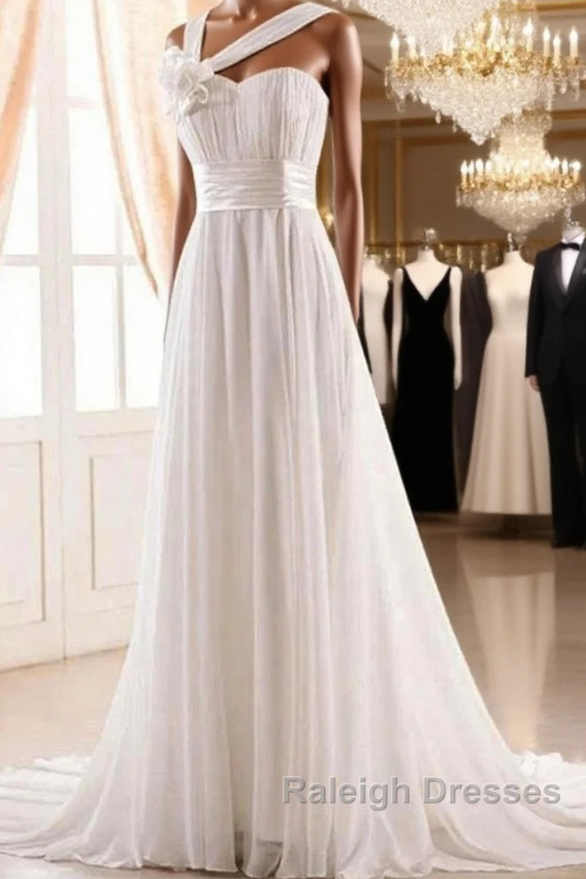 Sweetheart Chiffon Handmade Flower Wedding Dress Main image