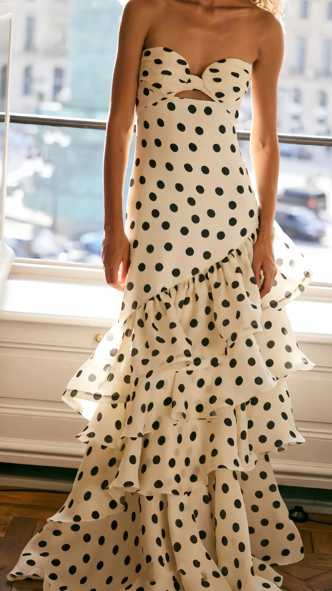 Sweetheart Dots Ruffle Chiffon Prom Dress,