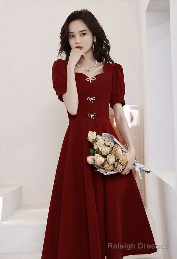 Sweetheart Graduation Dresses Red Prom Dresses Short Sleeve Homecoming Dresses Custom Made