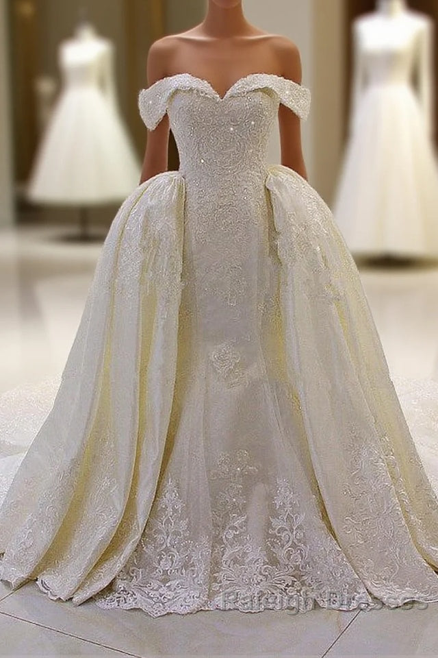 Sweetheart Lace Appliques Off the Shoulder Detachable Train Wedding Dress Main image