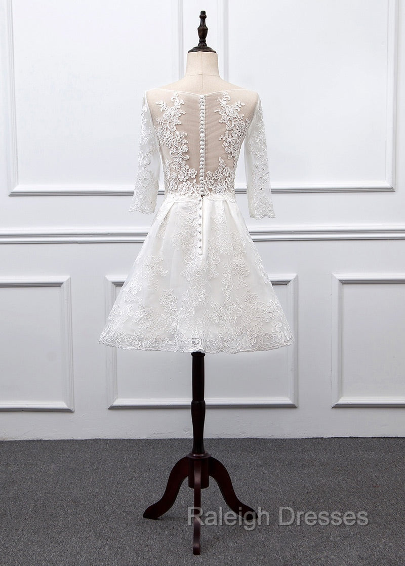 Sweetheart Lace Short Long Sleeves Wedding Dresses