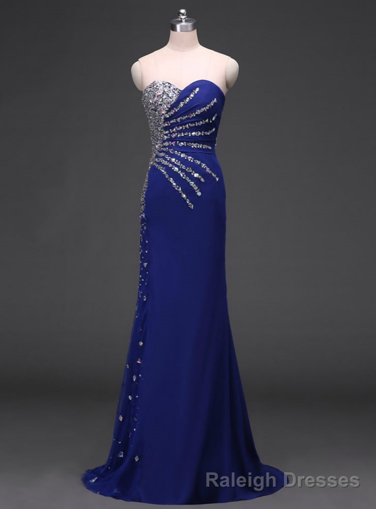 Sweetheart Mermaid Chiffon Beaded Royal Blue Prom Dresses Long Main image