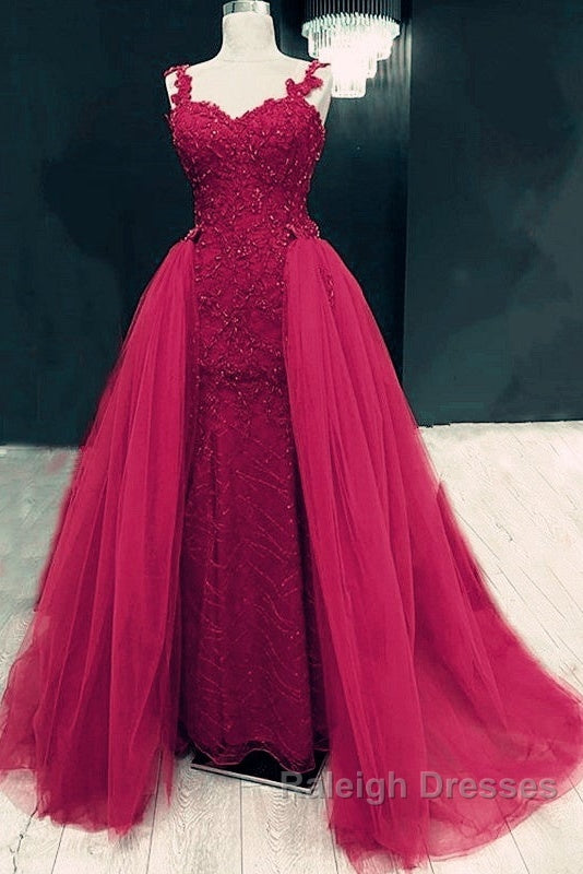 Sweetheart Mermaid Prom Dresses Lace Beaded Removable Skirt