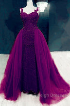 Sweetheart Mermaid Prom Dresses Lace Beaded Removable Skirt