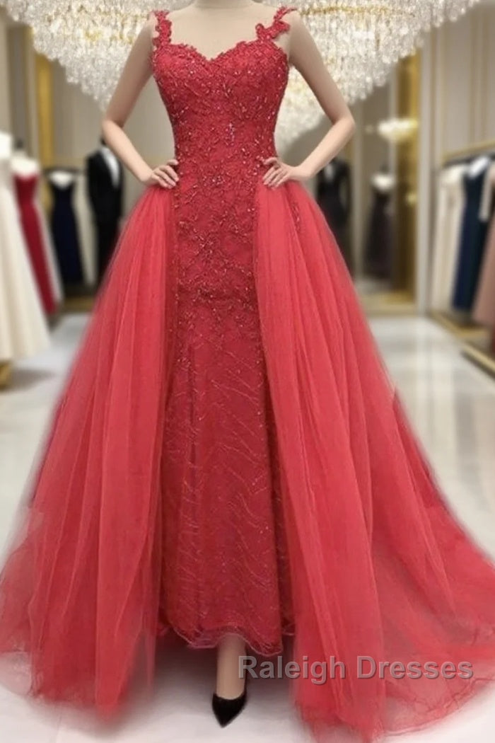 Sweetheart Mermaid Prom Dresses Lace Beaded Removable Skirt Main image