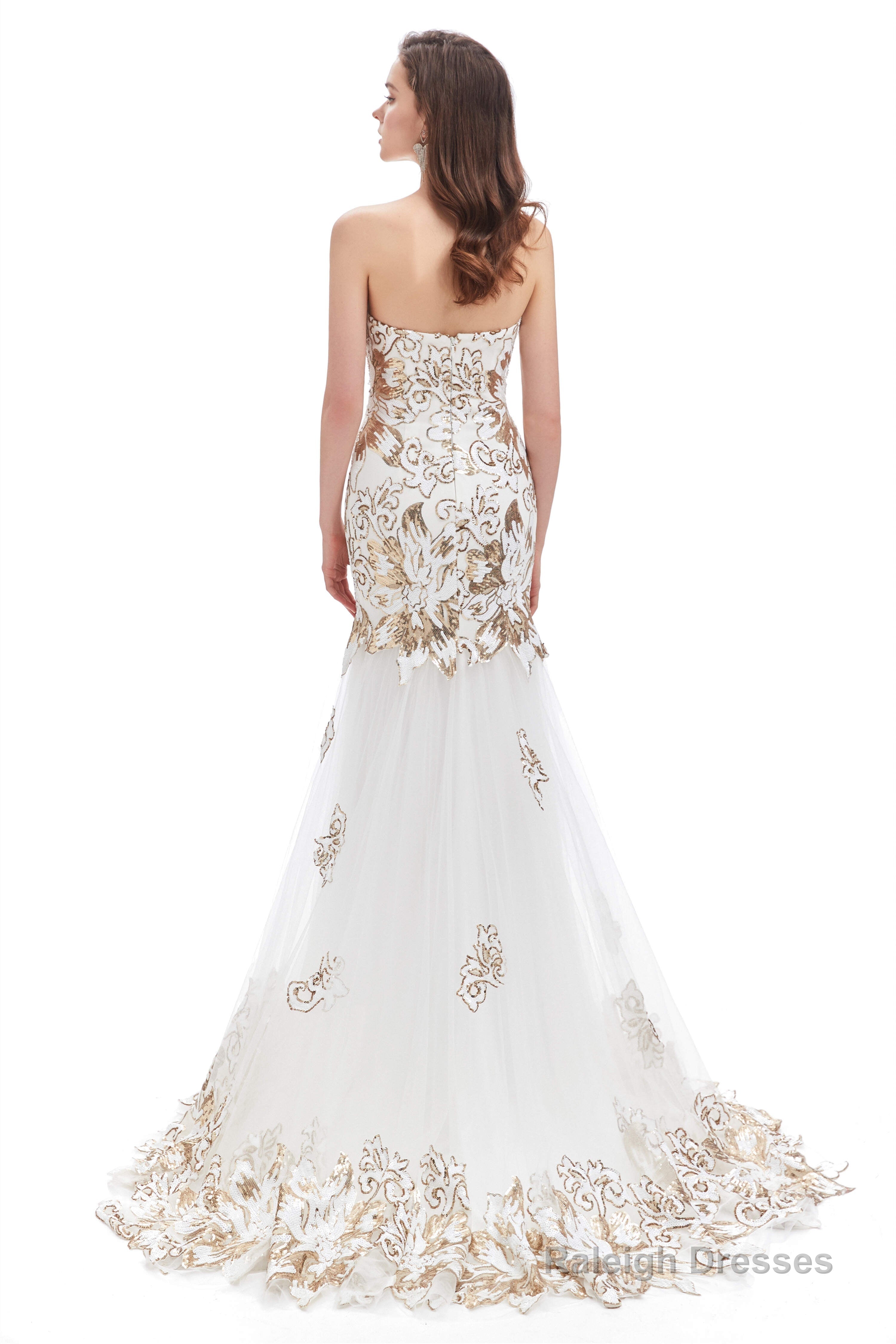 Sweetheart Mermaid Tulle Sequin Long Prom Dresses