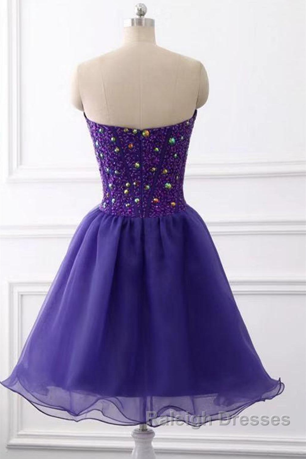 Sweetheart Neck Beaded Dark Purple Short Prom Dress, Strapless Dark Purple Homecoming Dress, Dark Purple Beaded Formal Evening Dress Secondary image