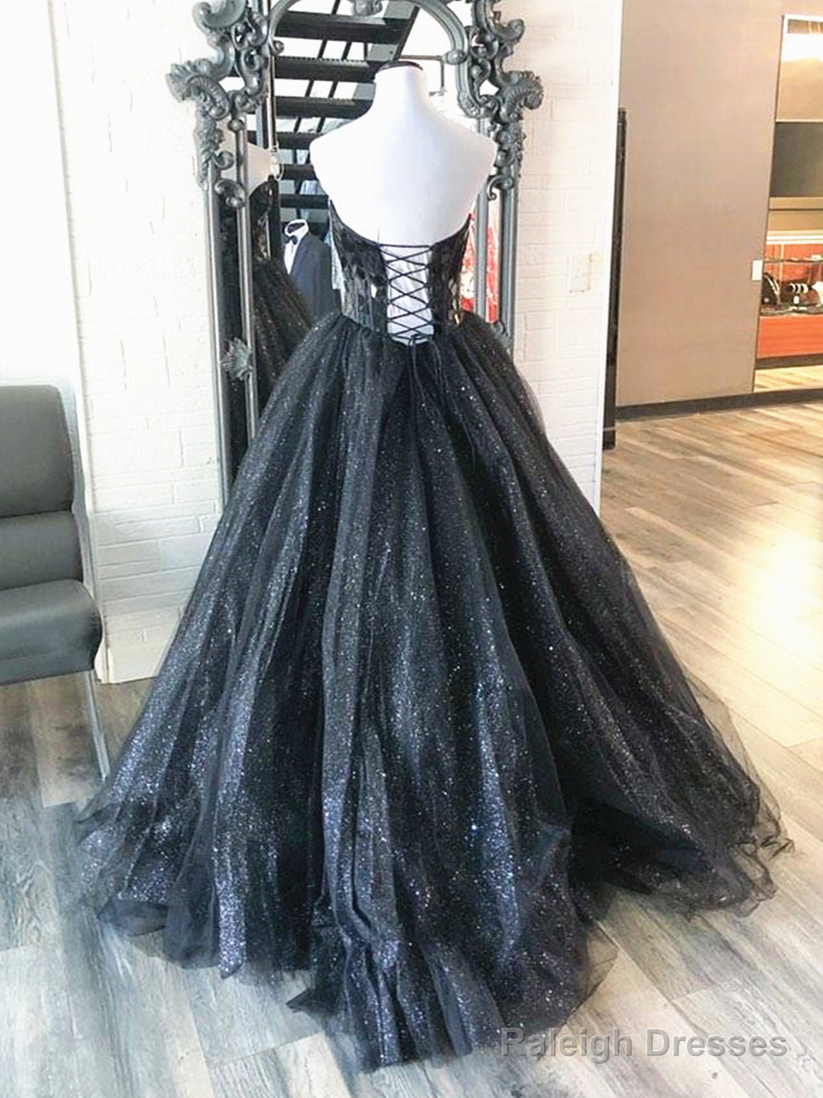 Sweetheart Neck Black Blue Long Beaded Prom Dress Black Blue Long Prom