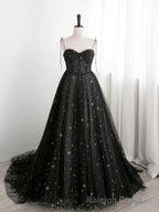 Sweetheart Neck Black Long Prom Dresses, Black Long Formal Evening Dresses