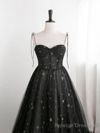 Sweetheart Neck Black Long Prom Dresses, Black Long Formal Evening Dresses