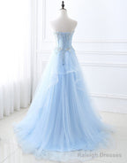 Sweetheart Neck Blue Lace Prom Dress Light Blue Lace Prom Dress