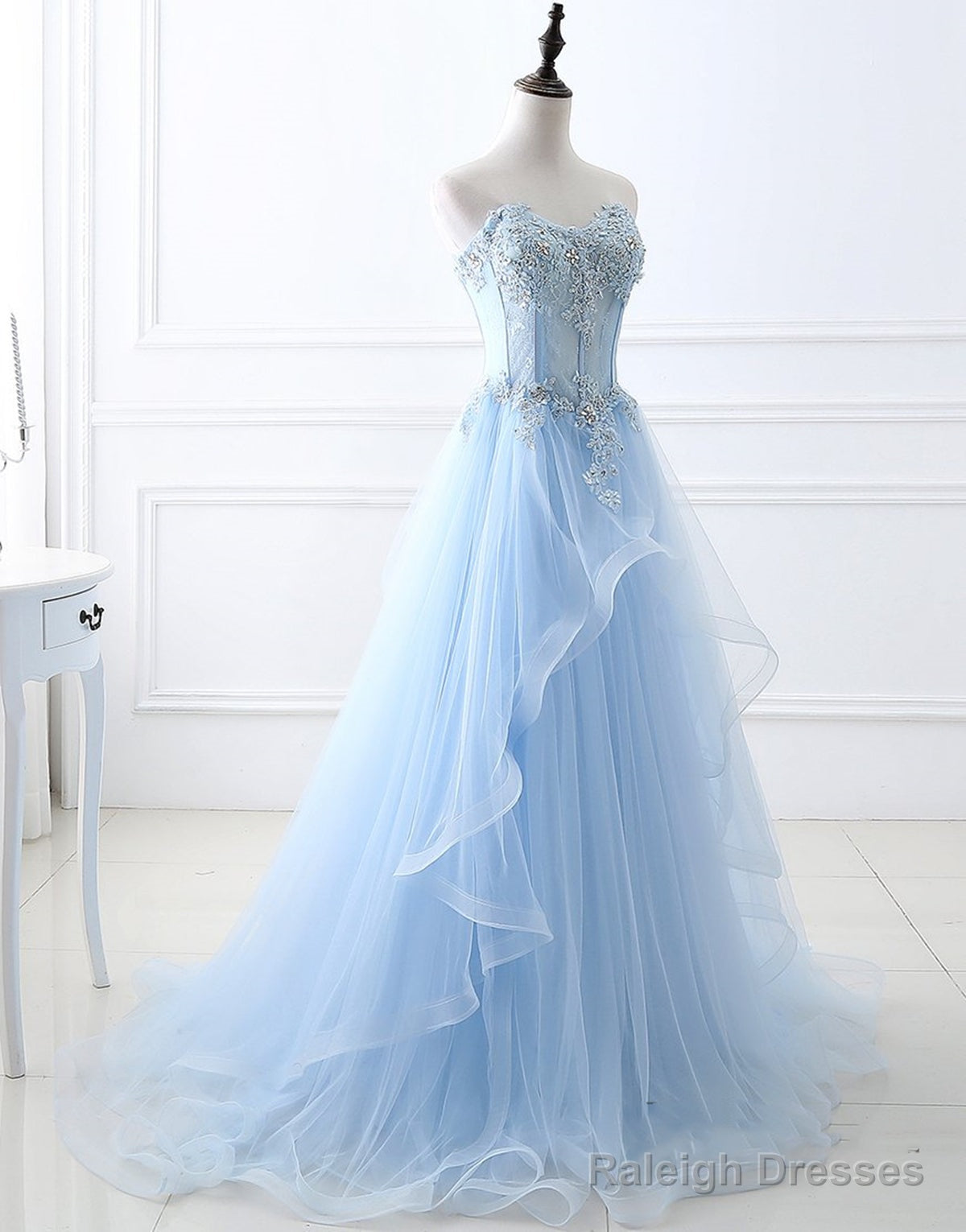 Sweetheart Neck Blue Lace Prom Dress Light Blue Lace Prom Dress