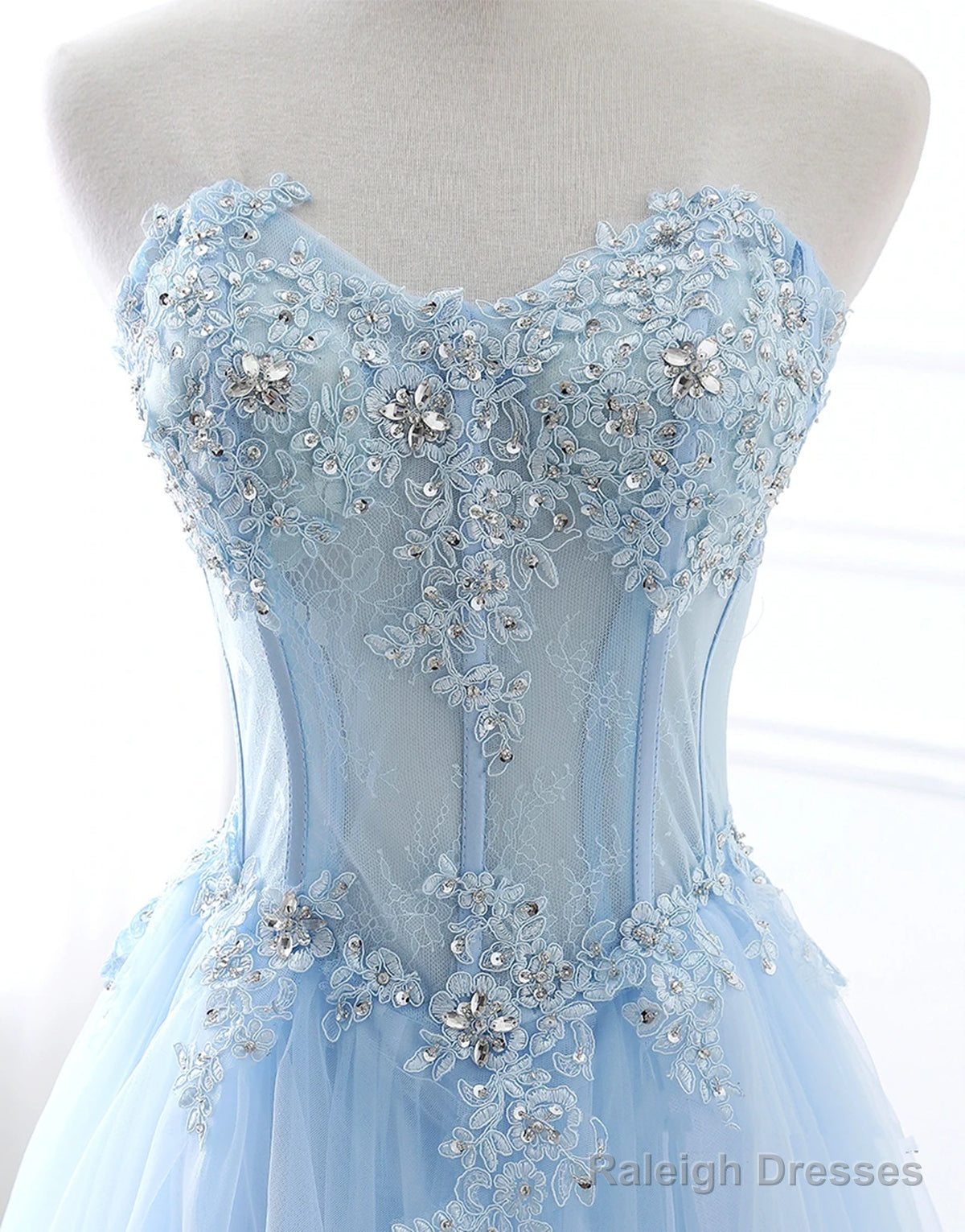 Sweetheart Neck Blue Lace Prom Dress Light Blue Lace Prom Dress