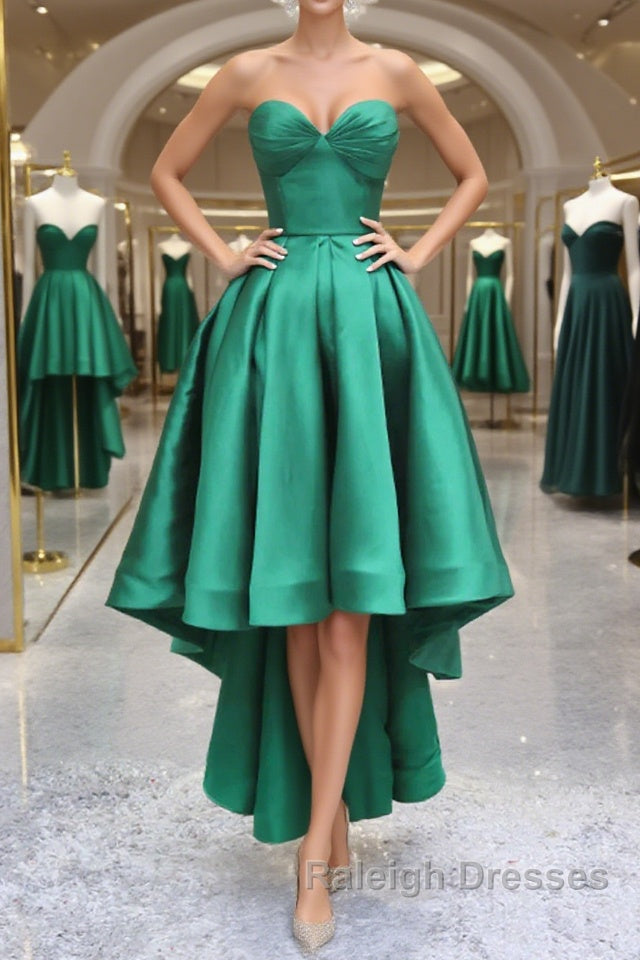 Sweetheart Neck Green High Low Prom Dresses, Green High Low Graduation Homecoming Dresses Main image