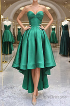 Sweetheart Neck Green High Low Prom Dresses, Green High Low Graduation Homecoming Dresses