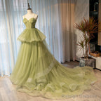 Sweetheart Neck High Low Green Long Prom Dress Green High Low Prom Graduation Dress