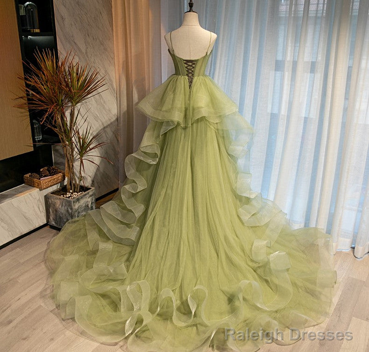 Sweetheart Neck High Low Green Long Prom Dress Green High Low Prom Graduation Dress