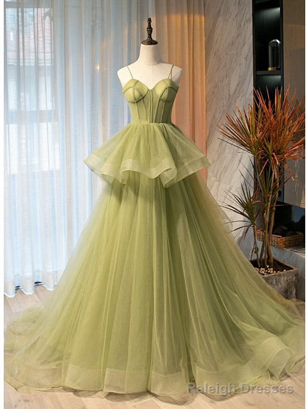 Sweetheart Neck High Low Green Long Prom Dresses, Green High Low Formal Graduation Dresses Main image