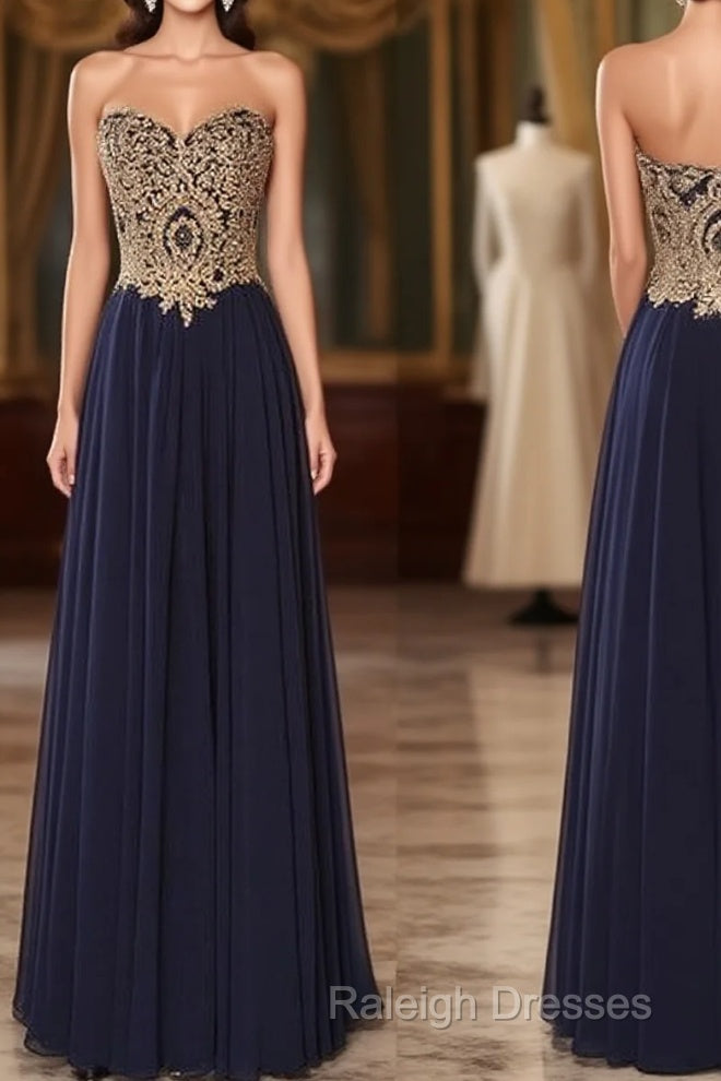 Sweetheart Neck Lace Dark Blue Long Prom Dress, Evening Dress