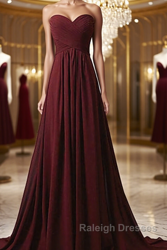 Sweetheart Neck Maroon Long Prom Dresses, Burgundy Long Formal Bridesmaid Dresses Main image