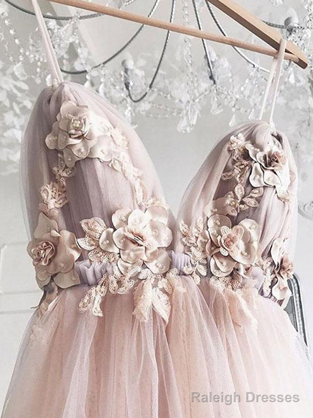 Sweetheart Neck Pink Floral Tulle Prom Dresses, Pink Floral Wedding Formal Graduation Dresses