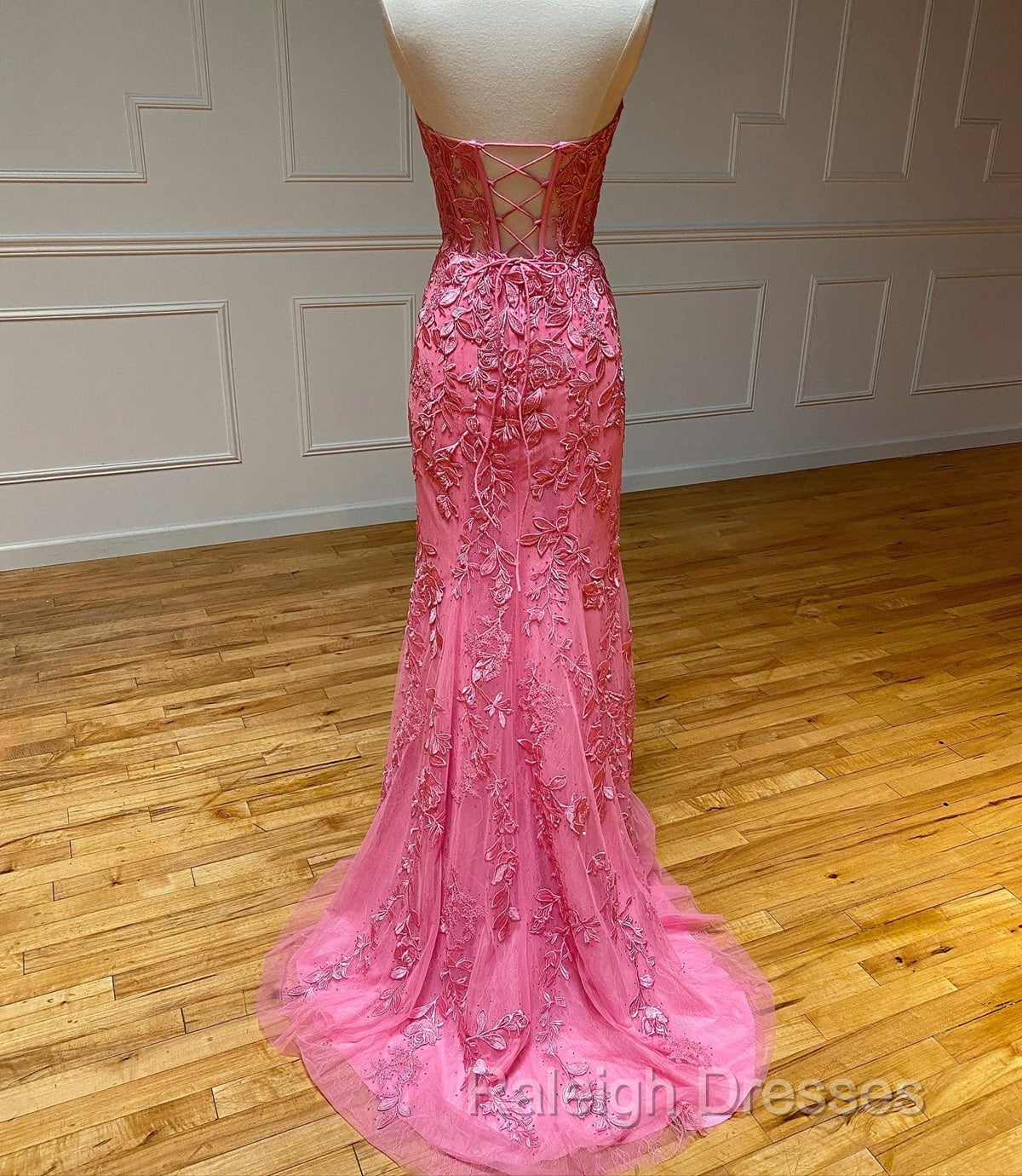 Sweetheart Neck Pink Mermaid Lace Prom Dresses, Pink Mermaid Lace Formal Graduation Dresses