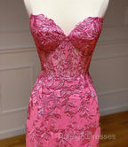 Sweetheart Neck Pink Mermaid Lace Prom Dresses, Pink Mermaid Lace Formal Graduation Dresses