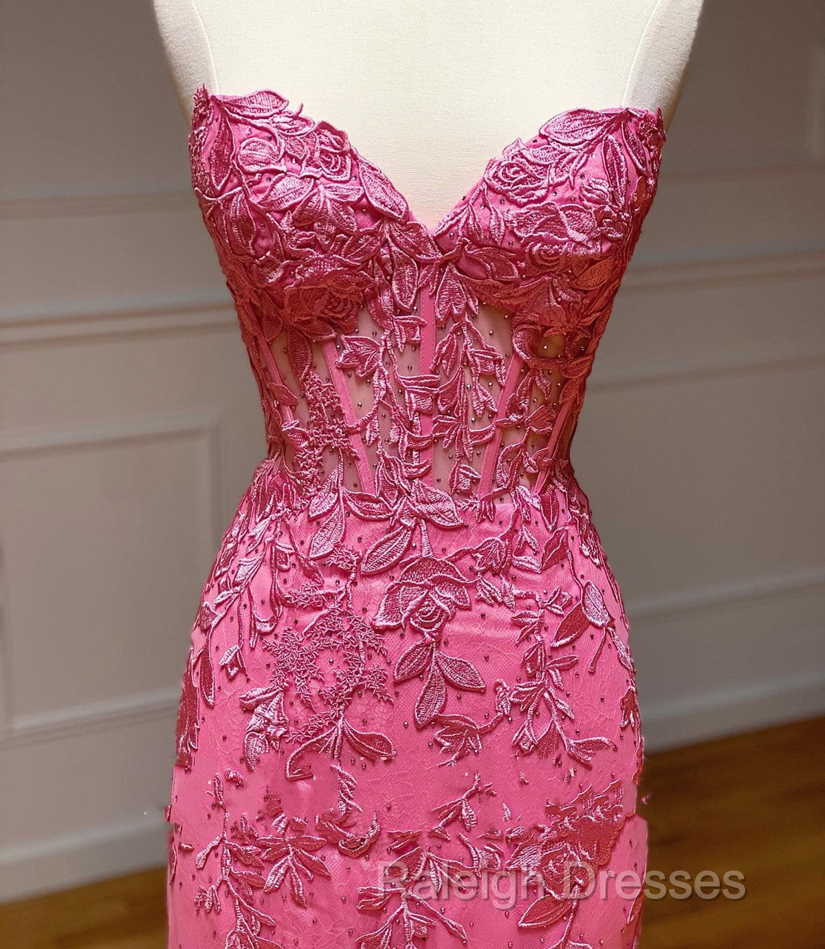 Sweetheart Neck Pink Mermaid Lace Prom Dresses, Pink Mermaid Lace Formal Graduation Dresses