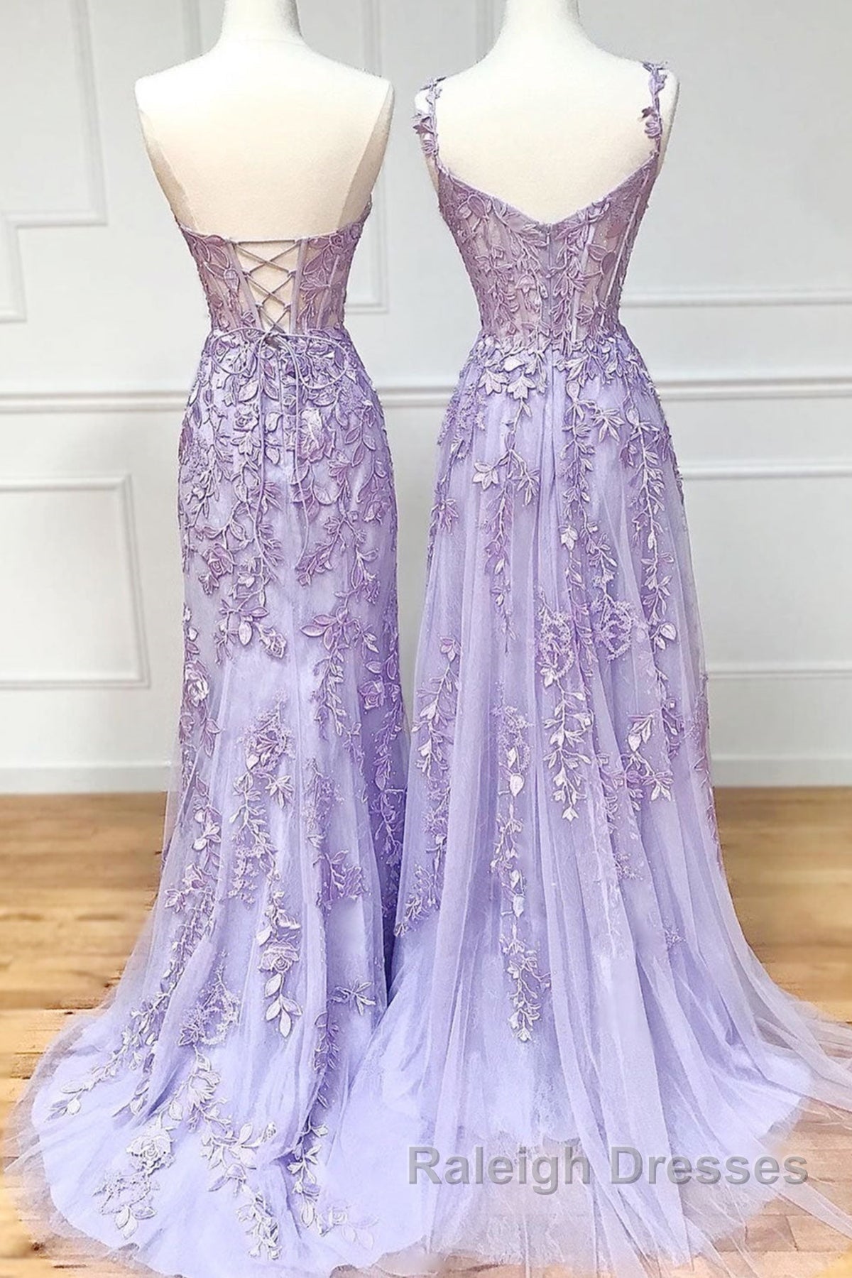 Sweetheart Neck Purple Lace Long Prom Dress, Strapless Purple Formal Dress, Mermaid Purple Evening Dress Secondary image