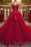 Sweetheart Neck Red Lace Floral Long Prom Dress Red Lace Prom Dress Red Ball Gown