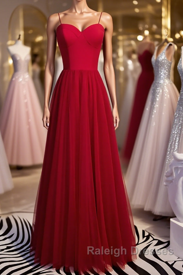 Sweetheart Neck Red Long Prom Dresses, Red Long Formal Evening Dresses Main image