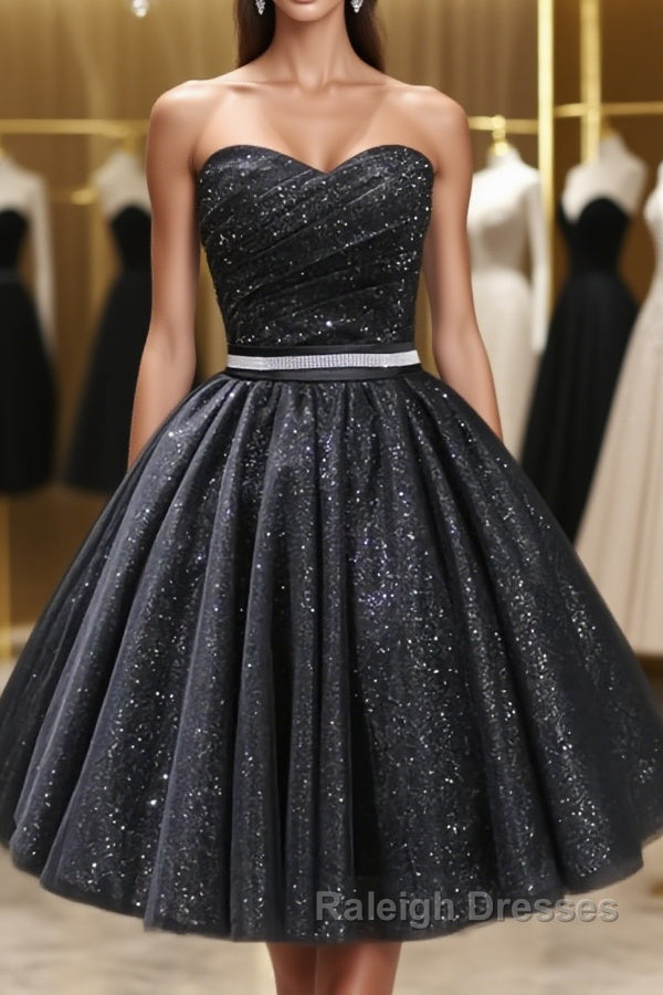 Sweetheart Neck Short Black Prom Dresses, Little Black Formal Evening Graduation Dresses Main image