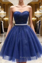 Sweetheart Neck Short Blue Prom Dresses, Short Blue Formal Homecoming Graduation Dresses