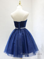 Sweetheart Neck Short Blue Prom Dresses, Short Blue Formal Homecoming Graduation Dresses